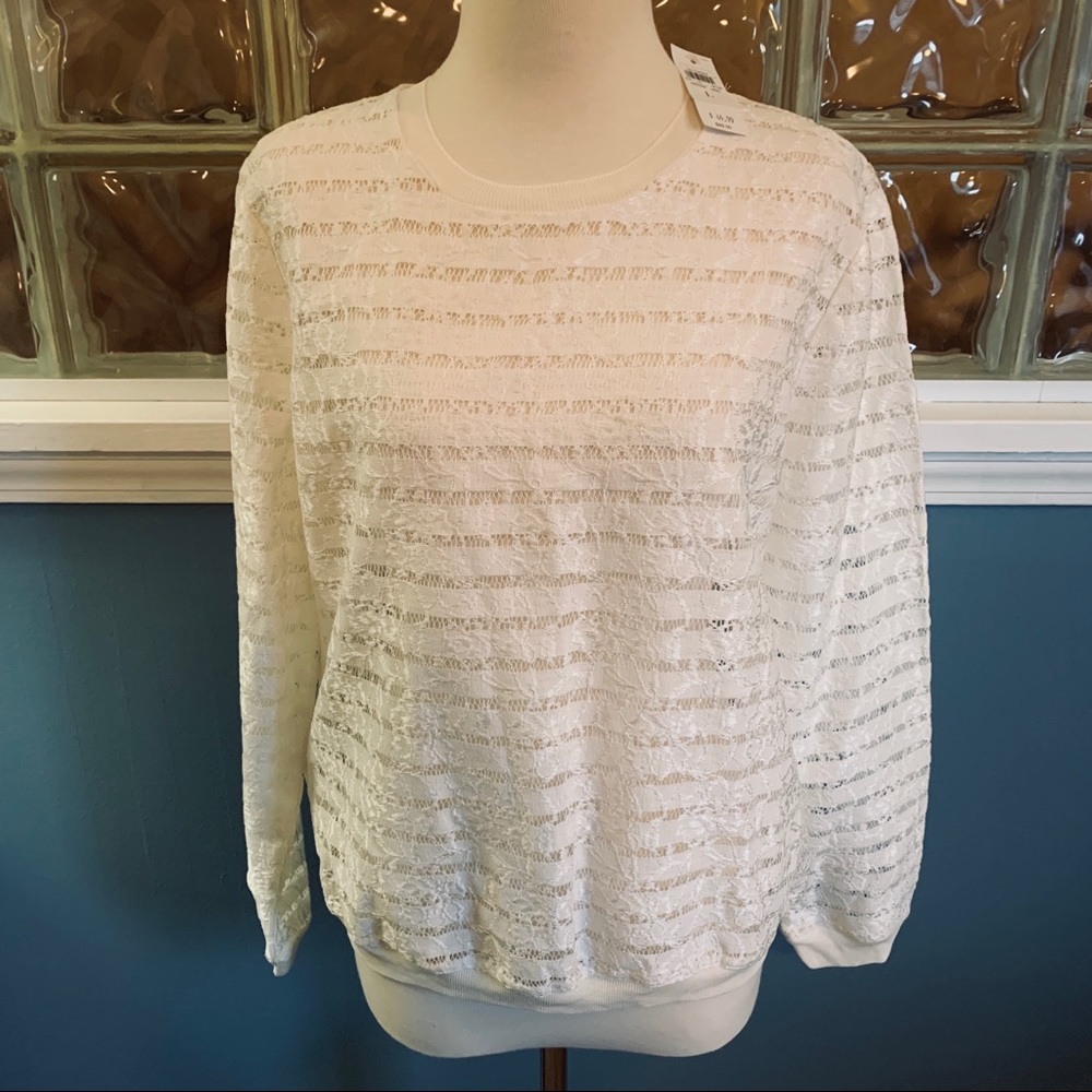 NWT Large Ann Taylor Off White Lace LS Top